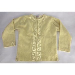 Mode Elegante A. Wang Penninsula Hotel‎ Yellow Greek Keys Sweater Jacket Vintage